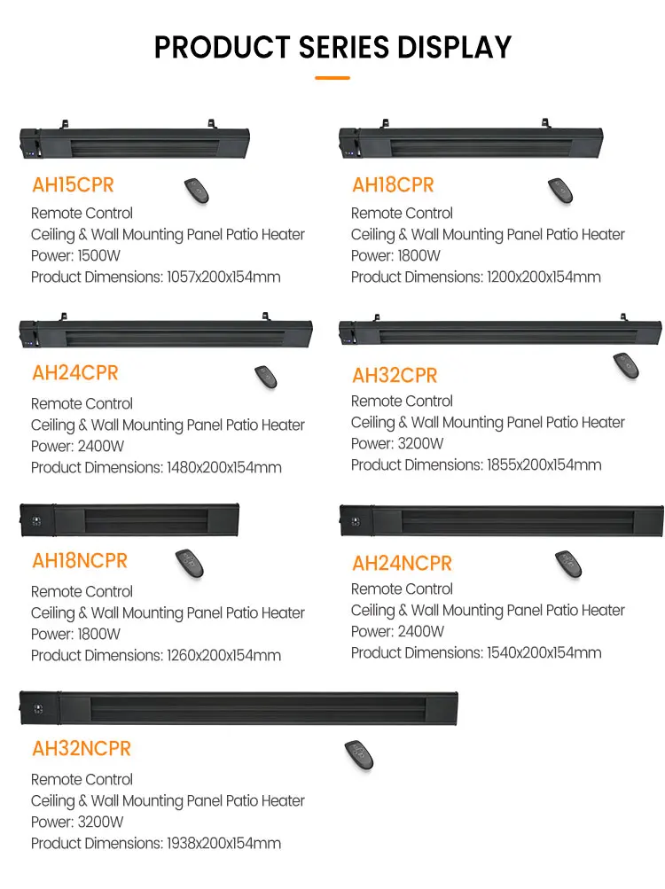 Hot Selling Machine Grade 3200W 1500W 1800W 2400W Mounted Aluminium Waterproof Outdoor Infrared Electric Patio Heater