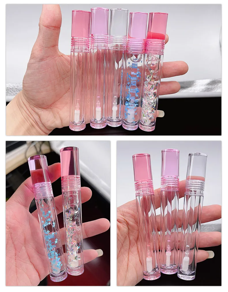 7.8ml Empty Transparent Lipgloss Tube Custom logo Cosmetic Packaging Pink Lip Gloss Tube With Boxs