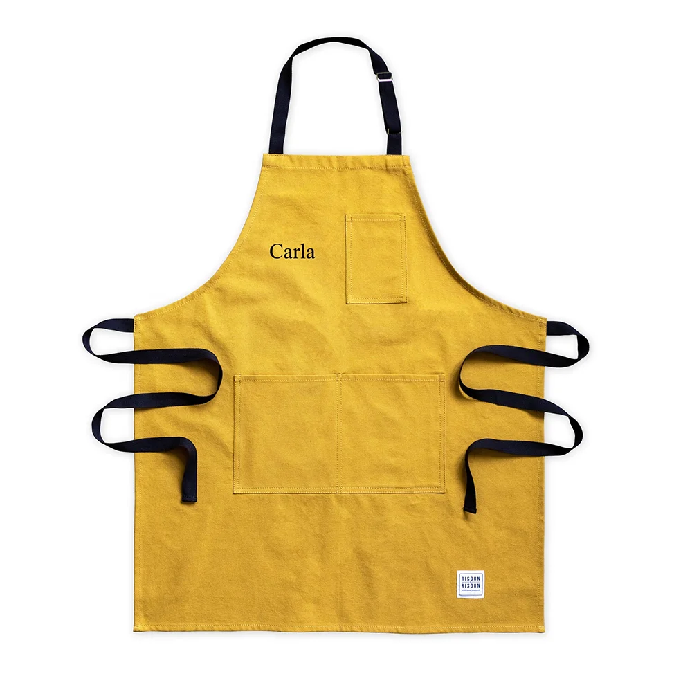 DUOLAI Wholesale Widely Used Washed Canvas Apron With Pockets Custom Print Logo Bib Apron Kitchen Cooking Baking Bib Apron
