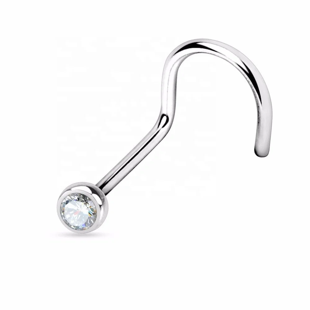 Fashion Crystal Bezel Setting Piercing Jewelry Head Surgical Steel Nose Screw Piercing For Woman