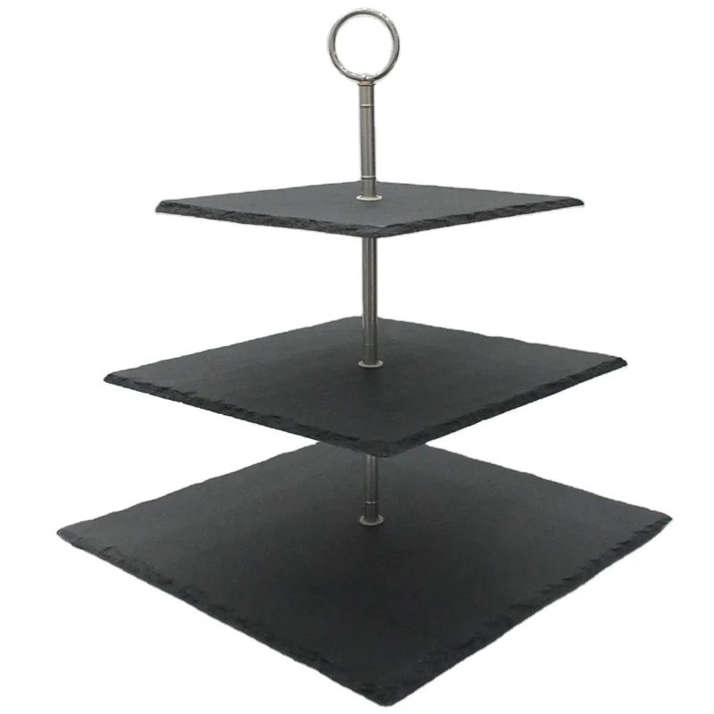 Slate  Food Display Square 3 Tier Stone Cake Stand