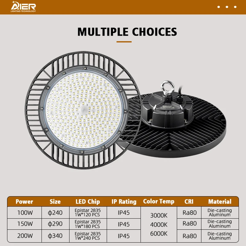 High Bay Indoor Lighting OEM&ODM Aluminum Ip65 100w 150w 200w Led Lamp Ufo High Bay Light For Warehouse