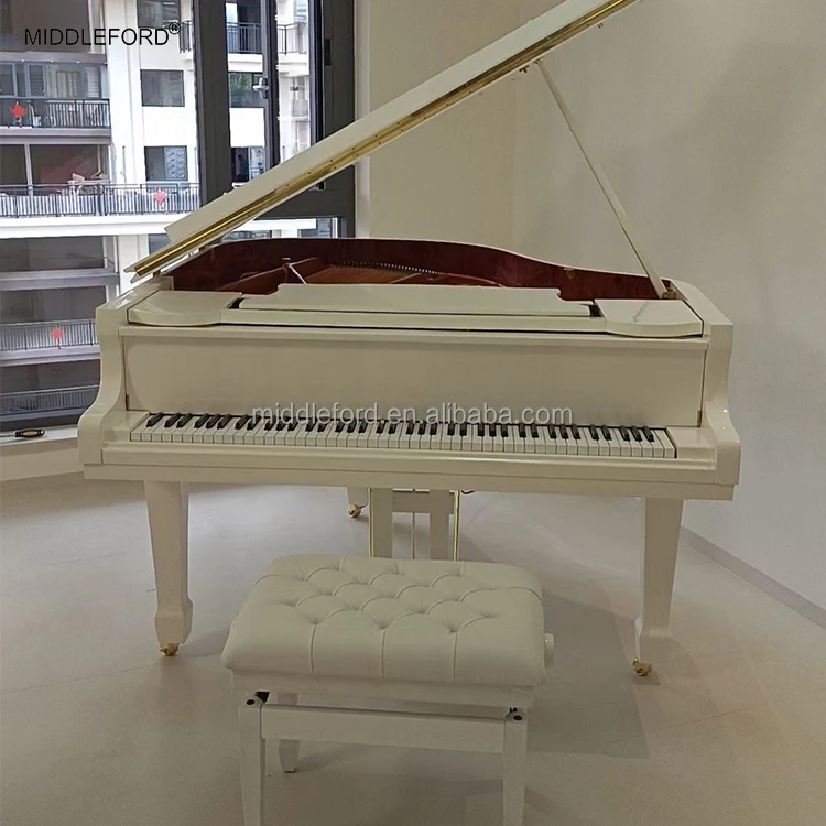 Musical Instruments Middleford White Glossy Baby Grand Piano with Grand Piano Silent System
