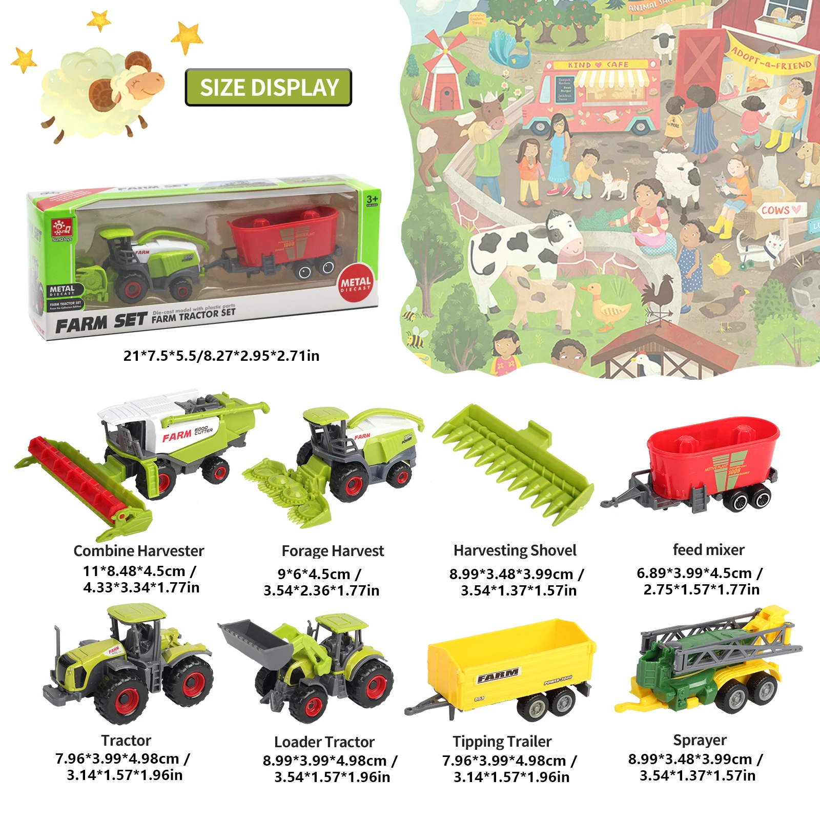 SunQ New arrivals 1/64 ratio 1pc alloy farm truck toy tractors for children