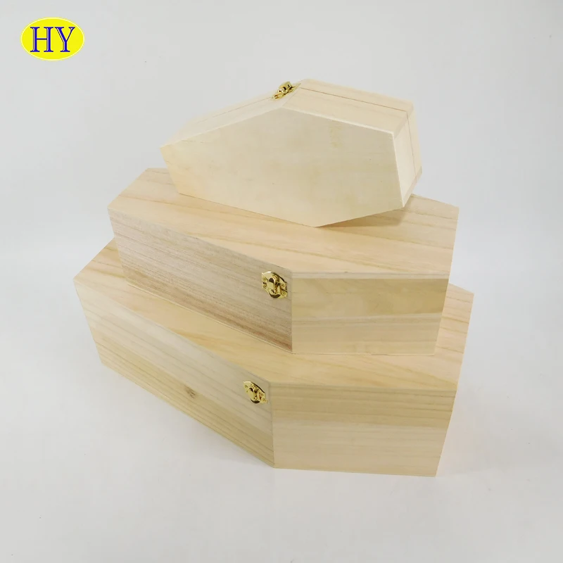 custom cheap natural unfinished solid wood coffin box with hinged lid for pets wholesale