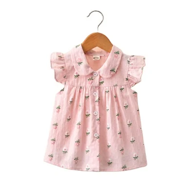 IHJ3380 детская одежда лето 2021 г. Новая детская блузка цветочный топ с короткими рукавами для девочек