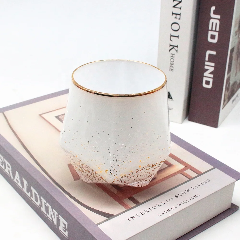 FEGNJUN hexagonal speckle design unique new style gold white electroplated gold candles jars for candles with gold rim