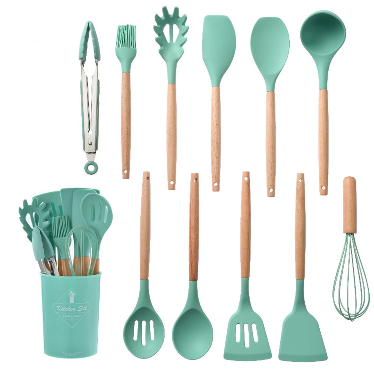 Silicone Cooking 12Pcs Wooden Handles Tools Non Stick Cookware Utensil Kitchen & Gadgets Import Kitchen Utensils Set