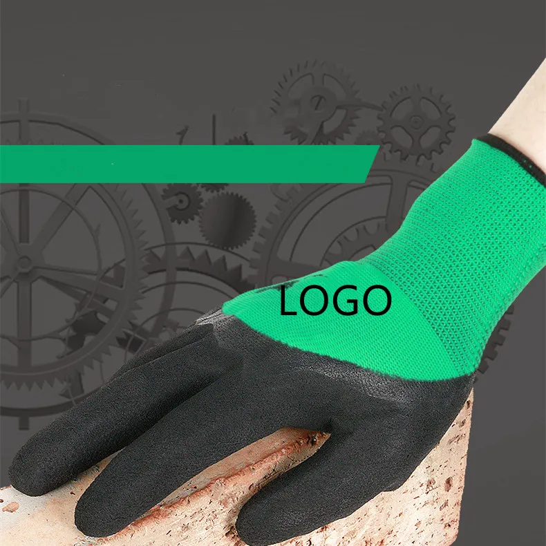 Guantes Guanti 13G Green Polyester Nylon Knitted Latex Crinkle Foam Dipped  Safety Industrial Latex 3/4 Half Coated Work Gloves