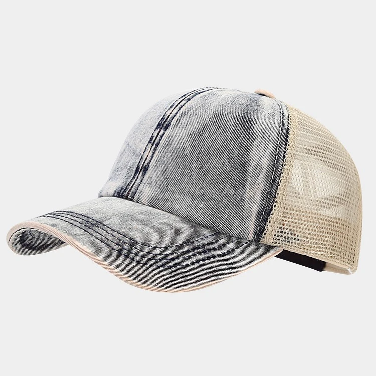 New High Profile Washed Distressed Blank Trucker Cap Mesh Hats Wholesale Custom Logo 6 Panel Mens Plain Trucker Cap Hat
