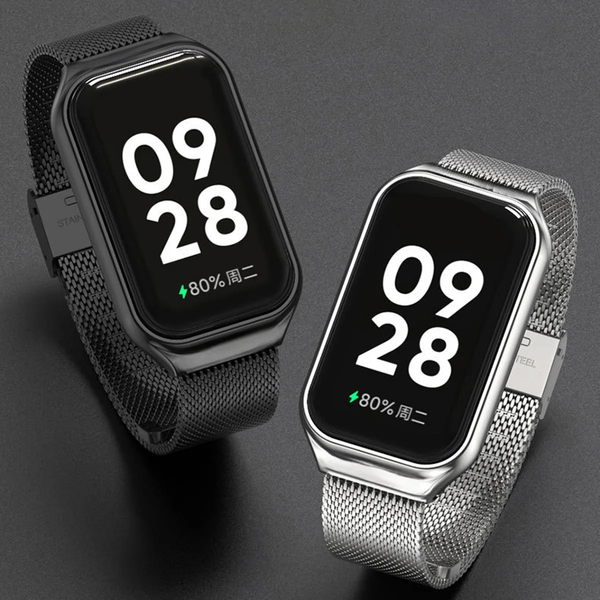 Stainless Steel Buckle Watch Band for Xiaomi Mi 8 Active Stylish Metal Integrated Strap Replacement for Redmi Band 2 Case Cover