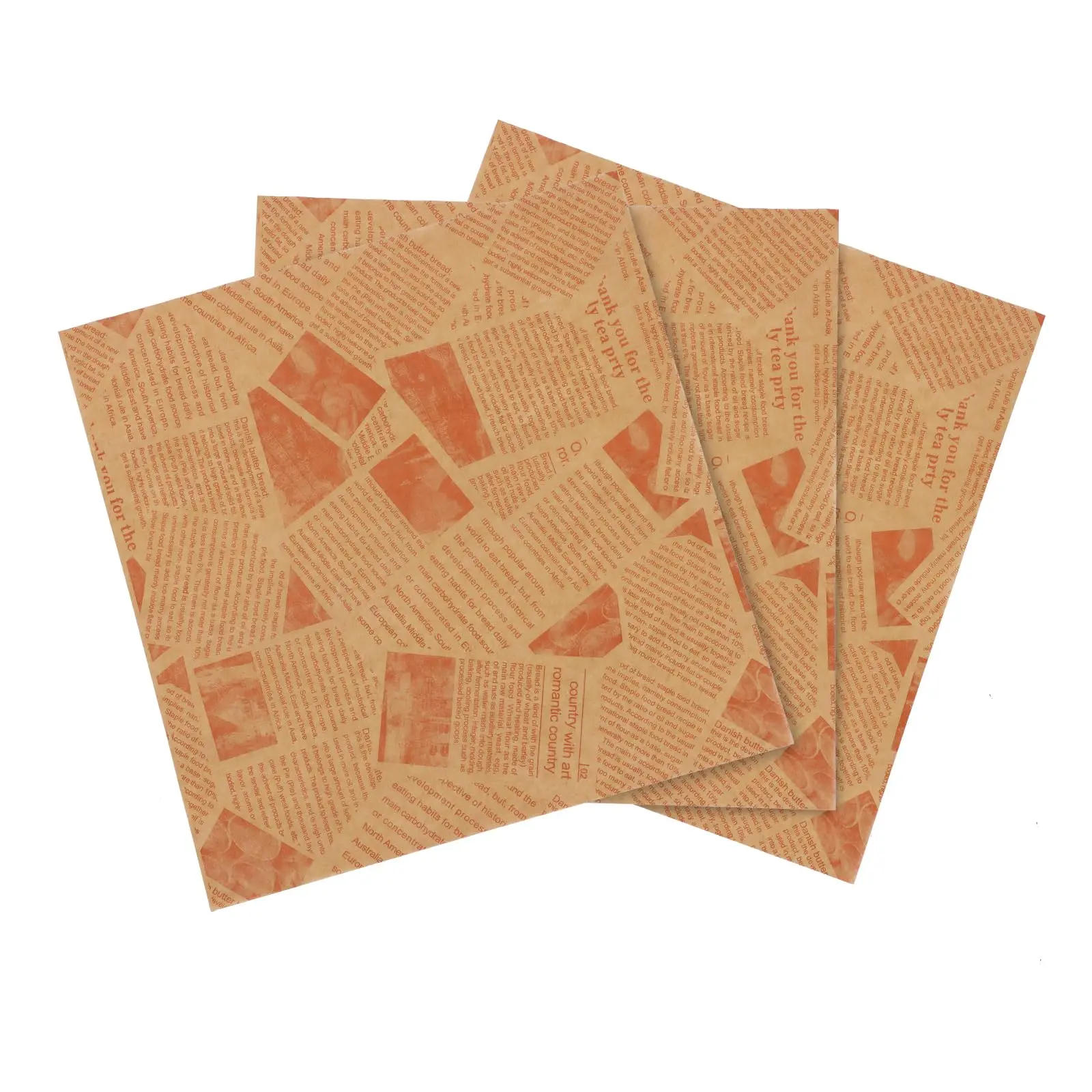 Custom 12x12 Inch Greaseproof Dry Wax Food Wrap Paper for Wrapping Bread Burgers Fries Sandwiches