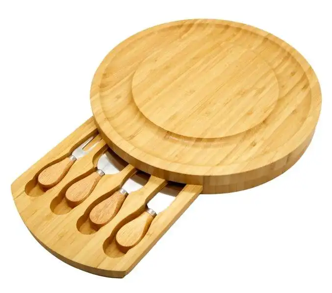 Bamboo cheese board wooden round cheese tray for picnics  platter unique Christmas gift  housewarming birthday gift