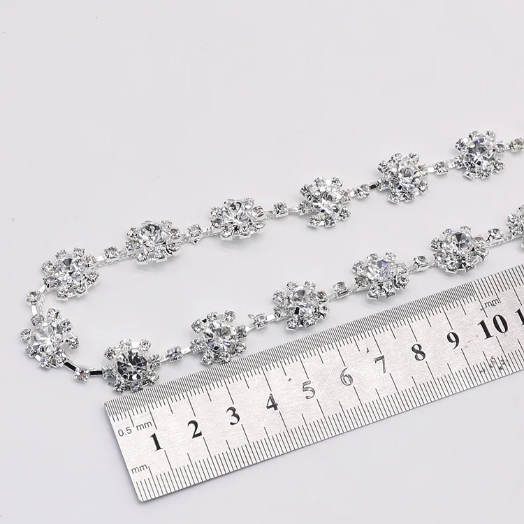 JFRC026 Flower Rhinestone Chain Trim Wholesale Clear Crystal Rhinestone Custom Chain Applique