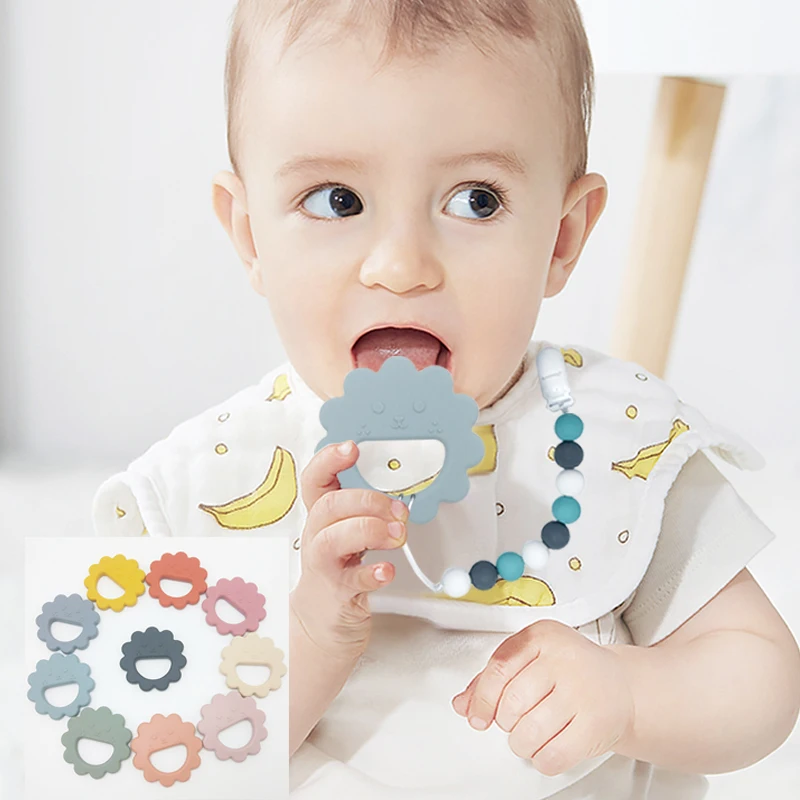 Soft Lion Animal Food Grade Round Hand Toys Ring Silicone Baby Teether