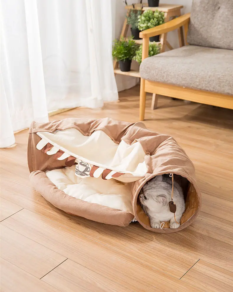 2 in 1 large Cozy Luxury Indoor Dual-use detachable Cat Interactive Toys cats tunnel with bed