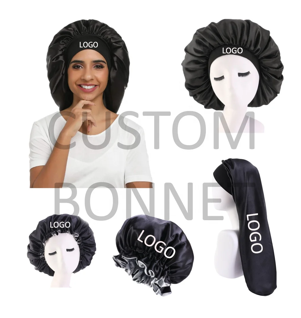 
2021 Designer Silk Custom Logo Luxury Long Braid Headbands Women HairSatin Wraps Bonnets 
