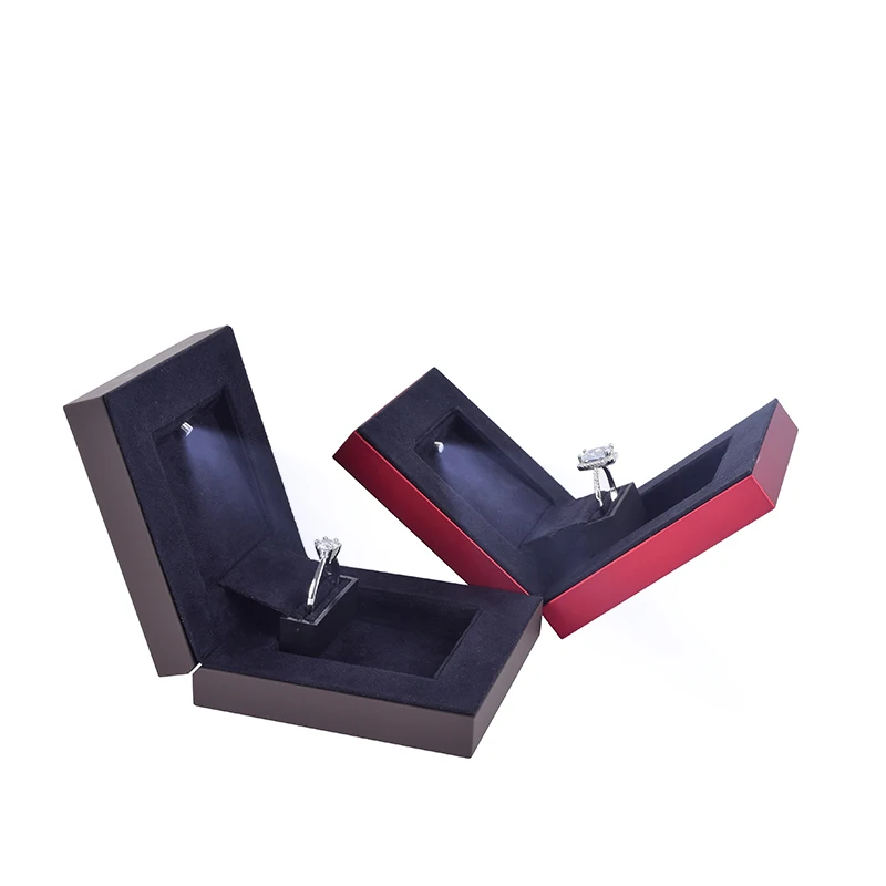 Custom Custom Made Luxury Red High-End Plastic Gift Square Engagement Jewelry Led Ear Rings Box  Ring Jewelry Box