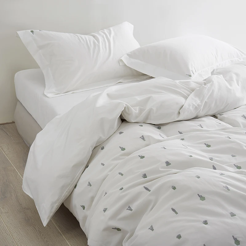 Wholesale 200TC Luxury 100% Cotton White Comforter Duvet Cover Floral Bedding Set Bed Linen 4 Piece