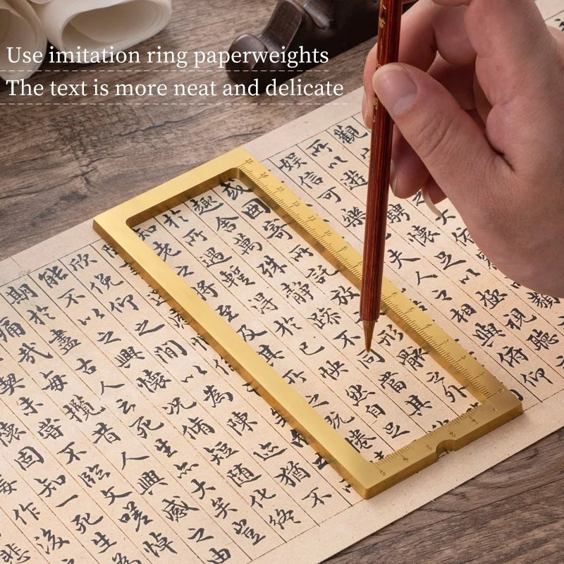 Luxury Brass Ruler Paperweight For Calligraphy Pressing Paper Metal Square Solid Copper Paper Weight Frame With Scale