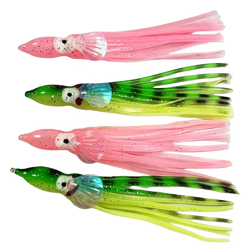 Yousya New 12cm 7Colour Luminous Octopus Squid Skirt Lure Artificial Soft Bait Jig Fishing Tuna Saltwater