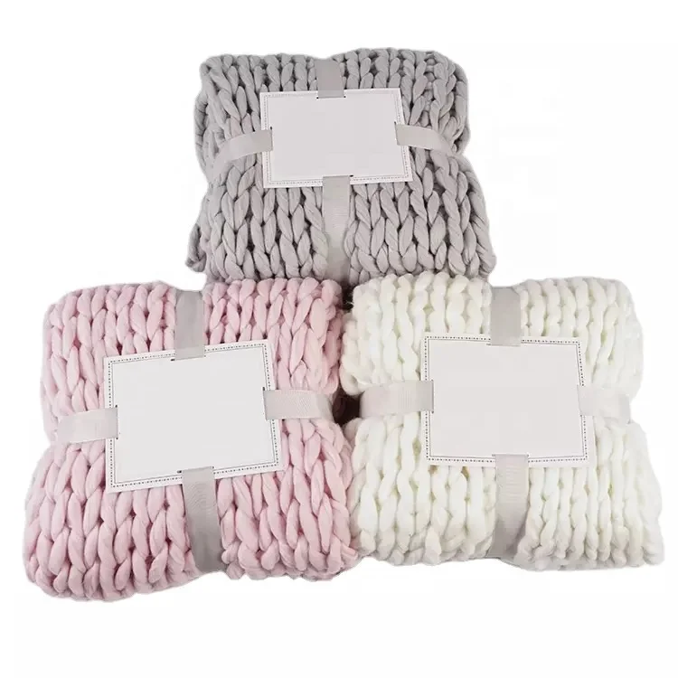 Custom high quality 100% acrylic super soft chunky knit baby blanket for newborns