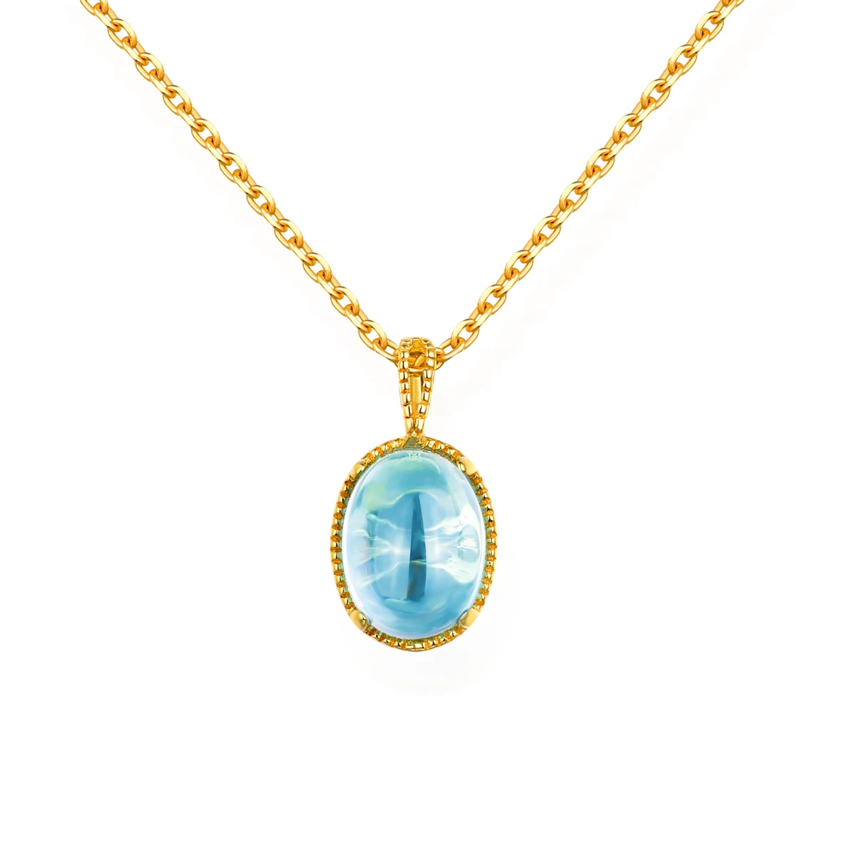 Sterling Silver Sky Topaz Blue Crystal Heal Stone Oval Cut Gold Plated Pendant Necklaces For Women Fashion Jewelry