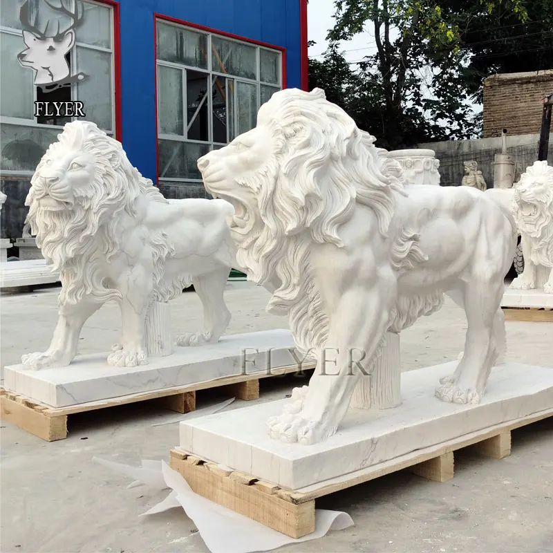 Garden European Style Hand Carved Durable Stone Carving Angel and Lion with Rose Sculpture Cherub and Lion Marble Statue