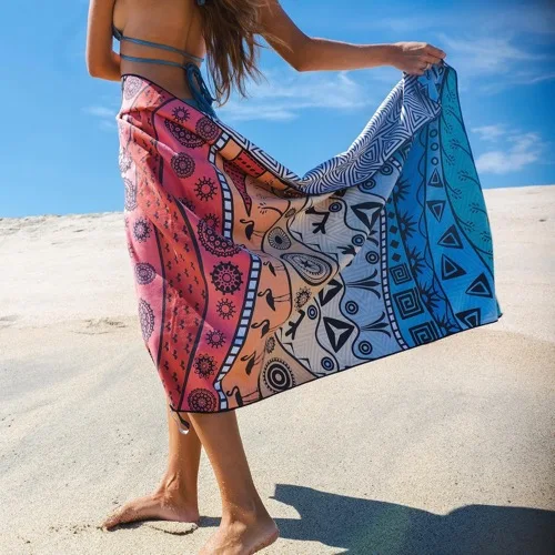 Customized Rectangle Extra Large Light Weight Sand Free Quick Dry Microfiber Beach Towels