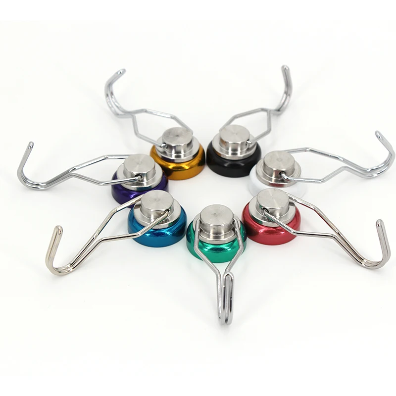 37lbs 17kg D25mm Colorful neodymium pot magnet with magnetic swivel hooks