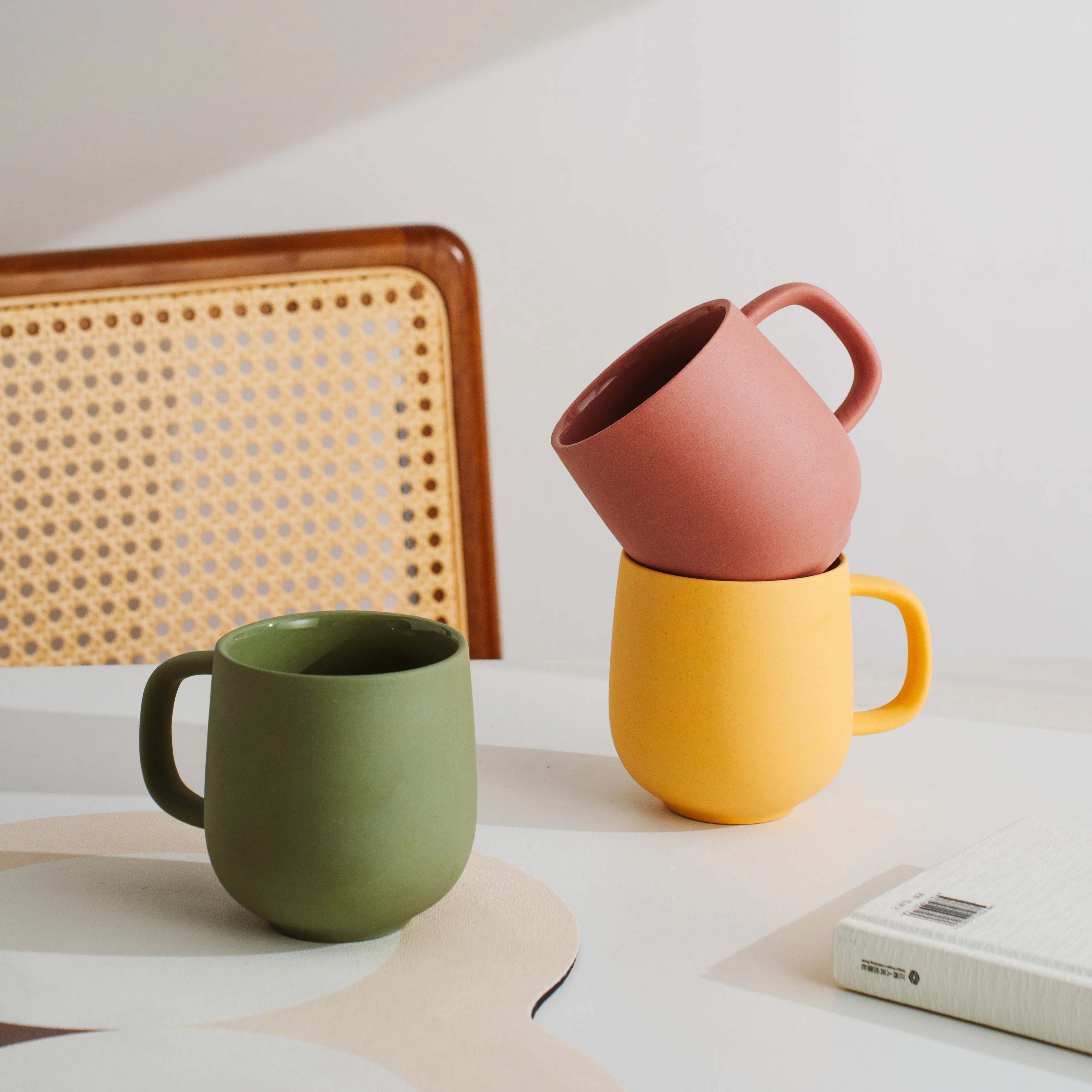 Nordic design 350ml colorful custom logo office home drinkware mugs matte ceramic coffee cup with handle