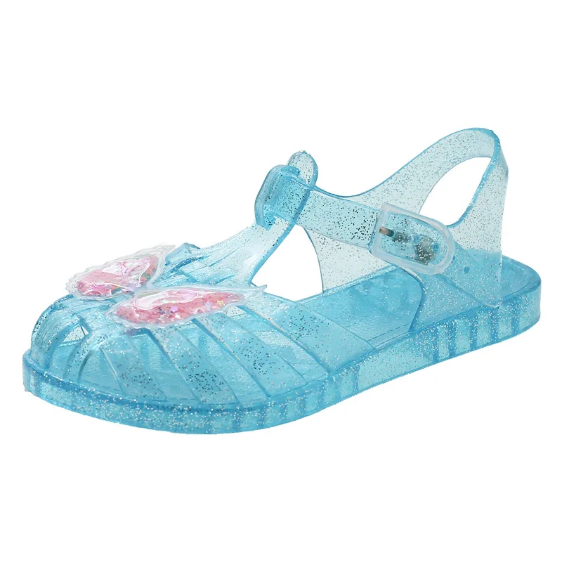 New Fashion Crystal Slippers Home Bathroom Anti-Slip Slippers Summer Outdoor Transparent Sandals Kids Cute Butterfly Pattern