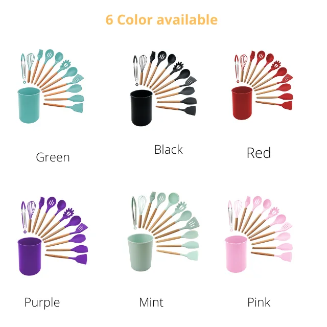 
Silicon Spatula 12Pcs Silicone Utensil Food Grade Cooking Wooden Handle Kitchenware Soft 12 Pcs Kitchen Utensils 