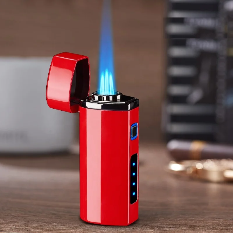 Wholesale 3 Triple Flame Windproof Torch Lighter Build-In Cigar Punch Custom Metal Jet Flame Cigar Lighter Custom Logo