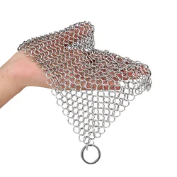 Stainless Steel Chainmail Ring Scrubber Cast Iron Skillet Pot Cleaner