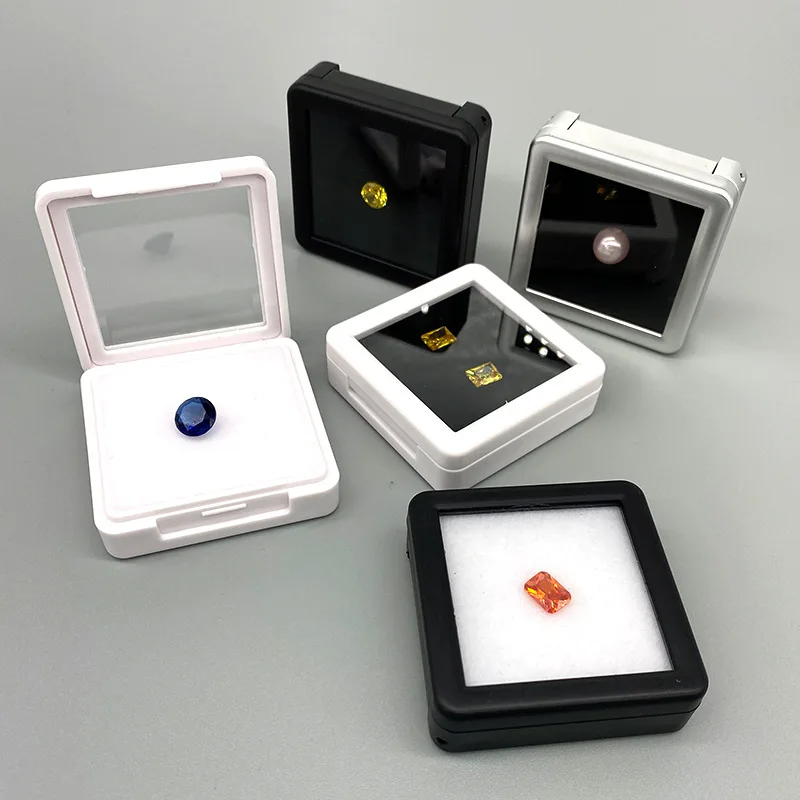 Wholesale diamond gemstone display box flip glass cover transparent dustproof jewelry storage box square acrylic jewelry box