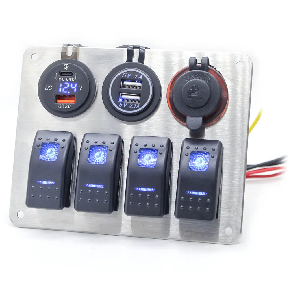 316 Stainless Steel IP65 dual USB socket 4 gangs on off marine yacht waterproof boat rocker switch panel