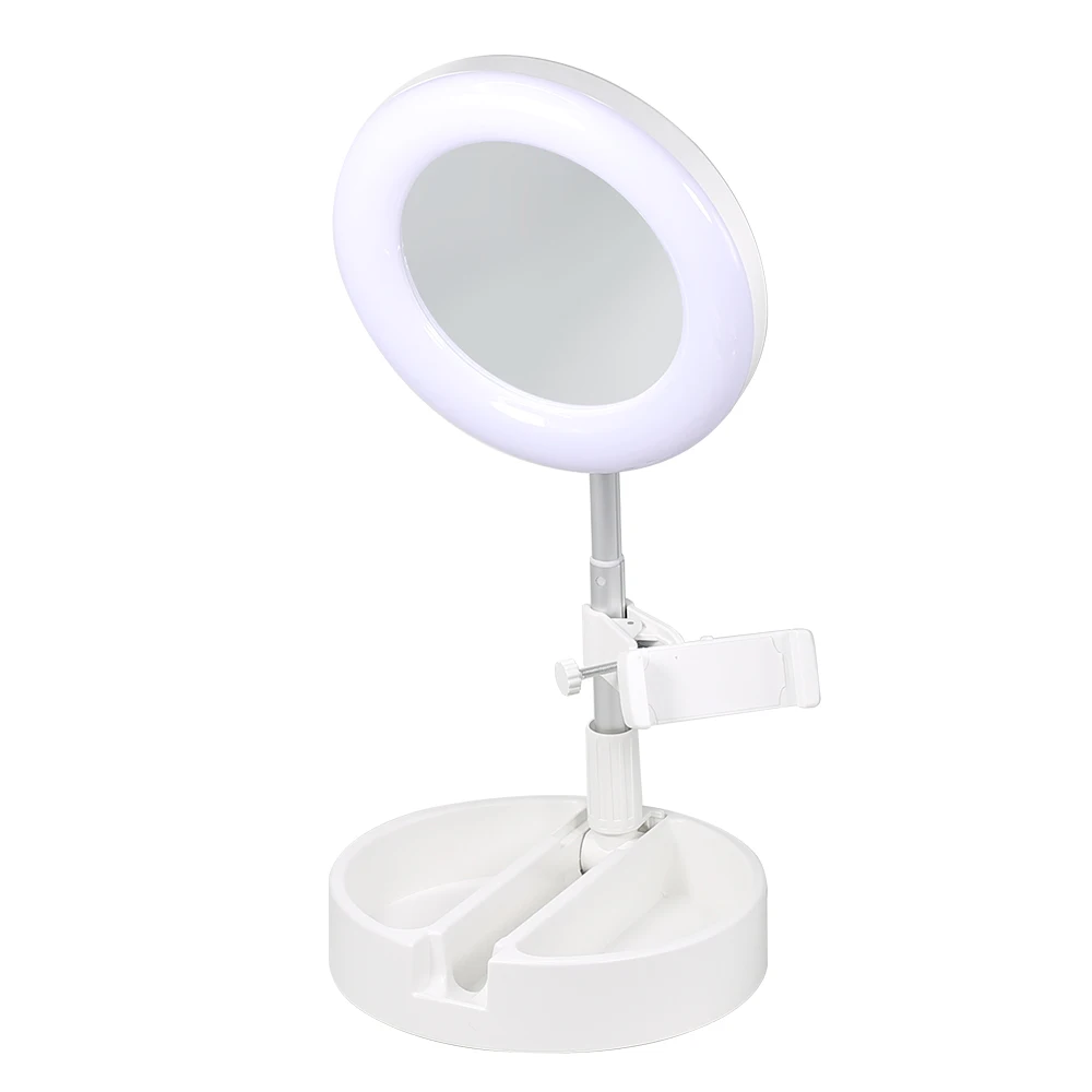 
Portable Beauty Ring Light for Makeup with Mirror Makeup Mirror with Lights Travel Phone Holder3 Light Modes 10 Brightness 