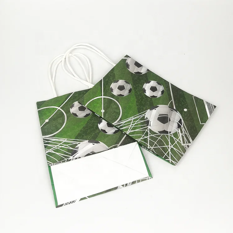 Lawn green kraft paper bag with exquisite and realistic printed football field pattern