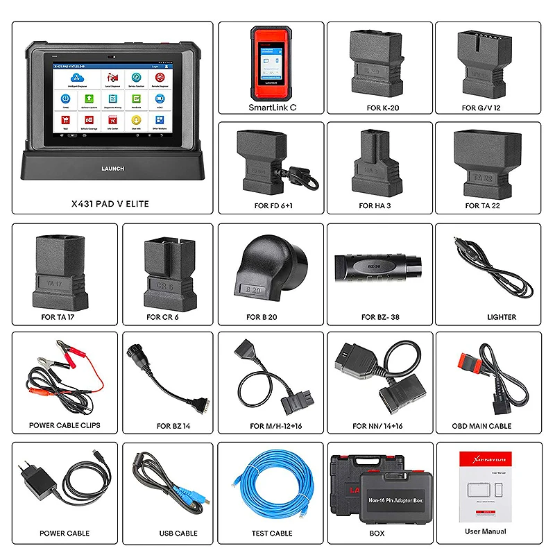 LAUNCH X-431 PAD V ELITE SmartLink Topology New Extended 24V Online Diagnostic Tools Trucks Cars Commercial Vehicles 24H Remote