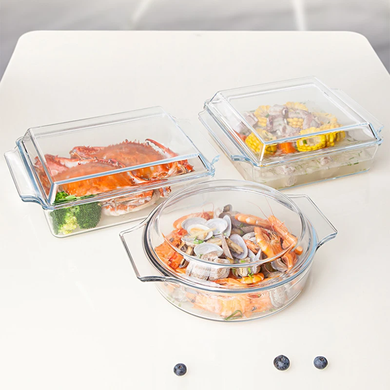High Borosilicate Round Or Square Or Rectangle 8 X 8 Glass Baking Dish With Lid For Food Fish