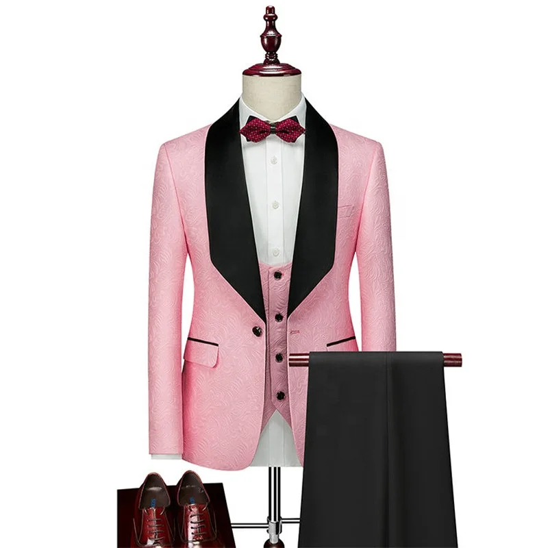 Hot sale various slim fit classic pink groomsmen suit 3 pieces suits blazer for man