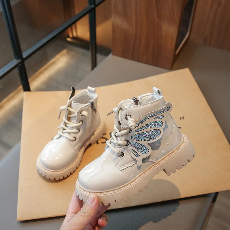 Girls Leather Boots Black White Short Boots Fashion Girls Children Leather Boots Big Pupil Hard Not Easily Deformed Shoes