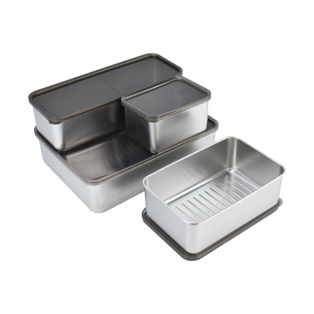Прямоугольный длинный контейнер для мяса и бекона с крышками из нержавеющей стали