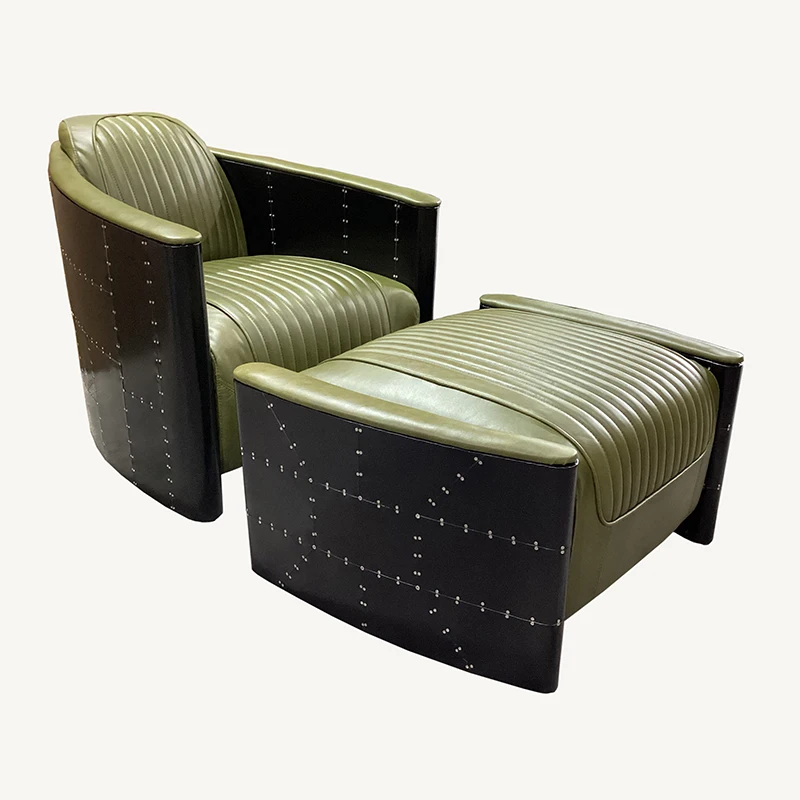 Retro Vintage Black Aluminium Aviator Chair Genuine Leather Tomcat armchair