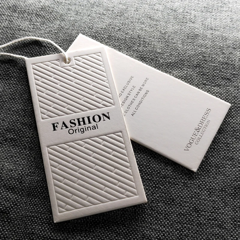 Customized logo 3d embossed china clothing paper hang tag for dress jeans