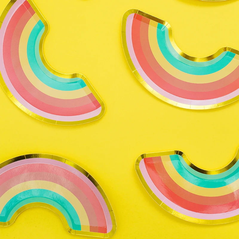 Partybus Colorful Stripe Rainbow Design 10 Inch Eco Biodegradable Disposable Party Paper Plates