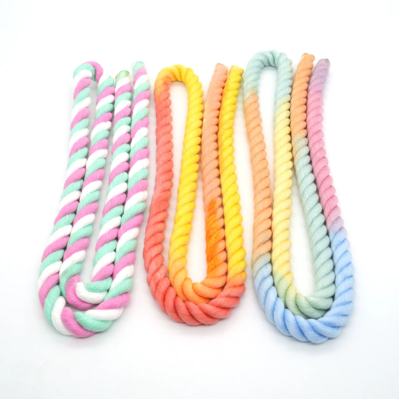 Durable 12mm Dyed Three Strand Natural Cotton Rope Braided Cord Gradient Color Twisted Rope Customized Pet dog leash new