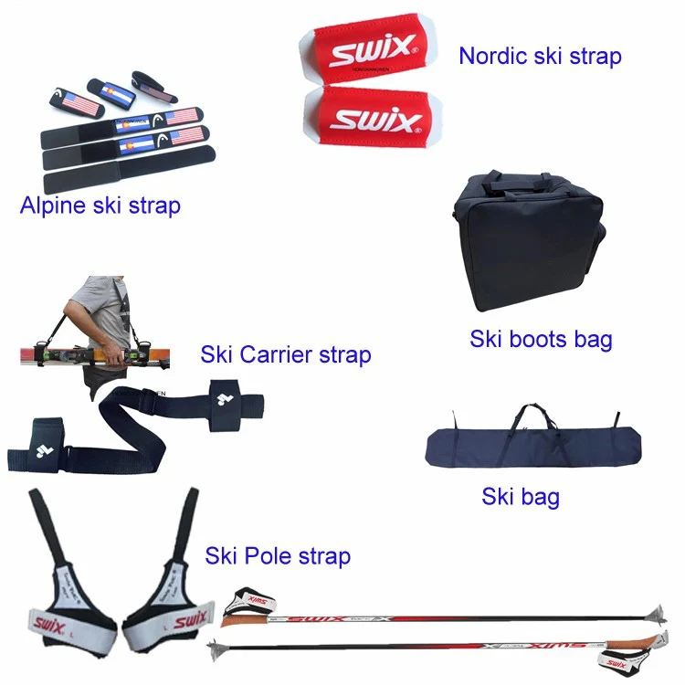 High quality adjustable reusable custom cross country shoulder ski strap /snowboard carrier with logo