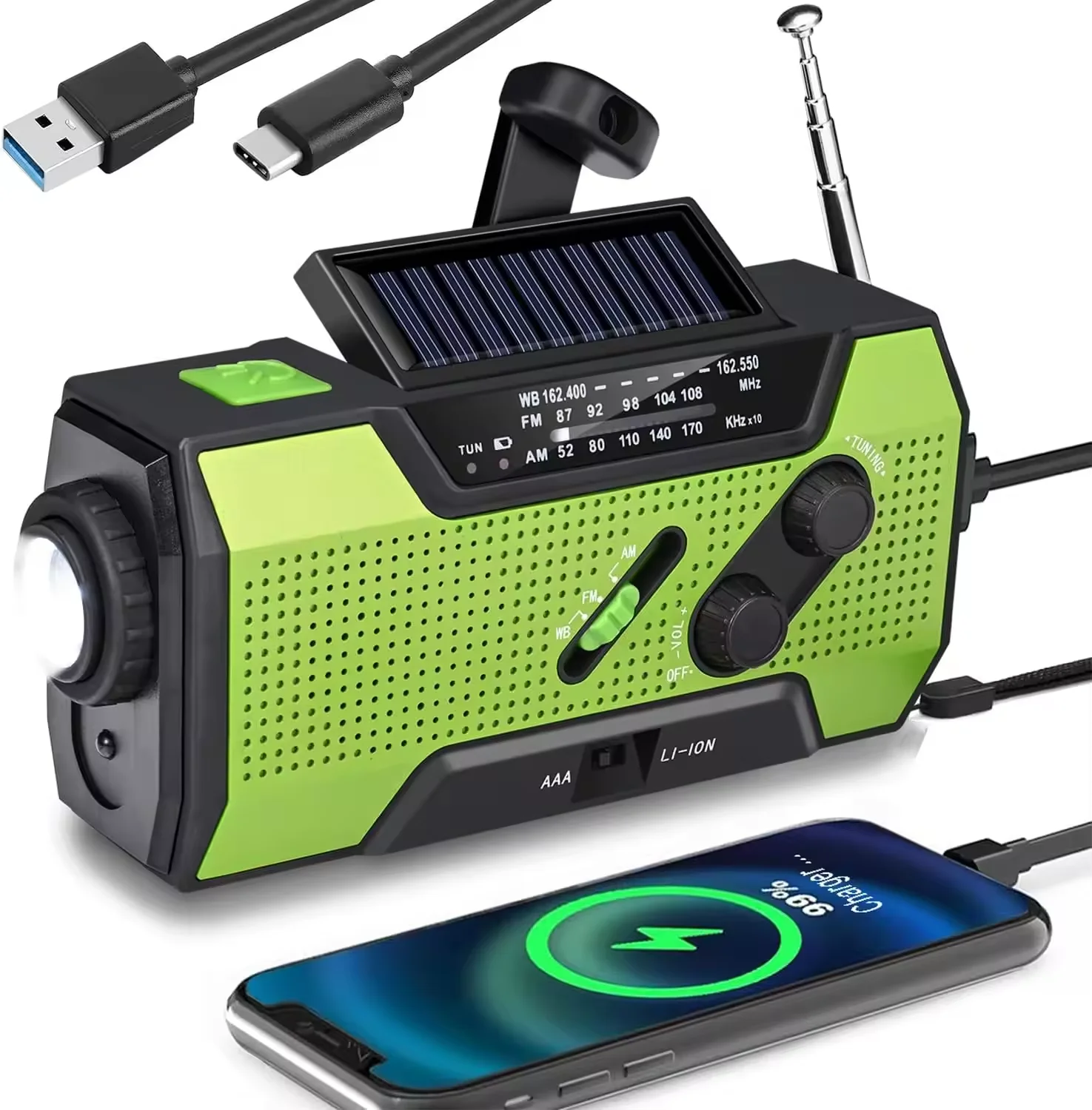 Best Selling Portable Emergency AM/FM/NOAA Alert Radio with SOS Alarm & Reading Lamp USB MP3 Solar Compatible